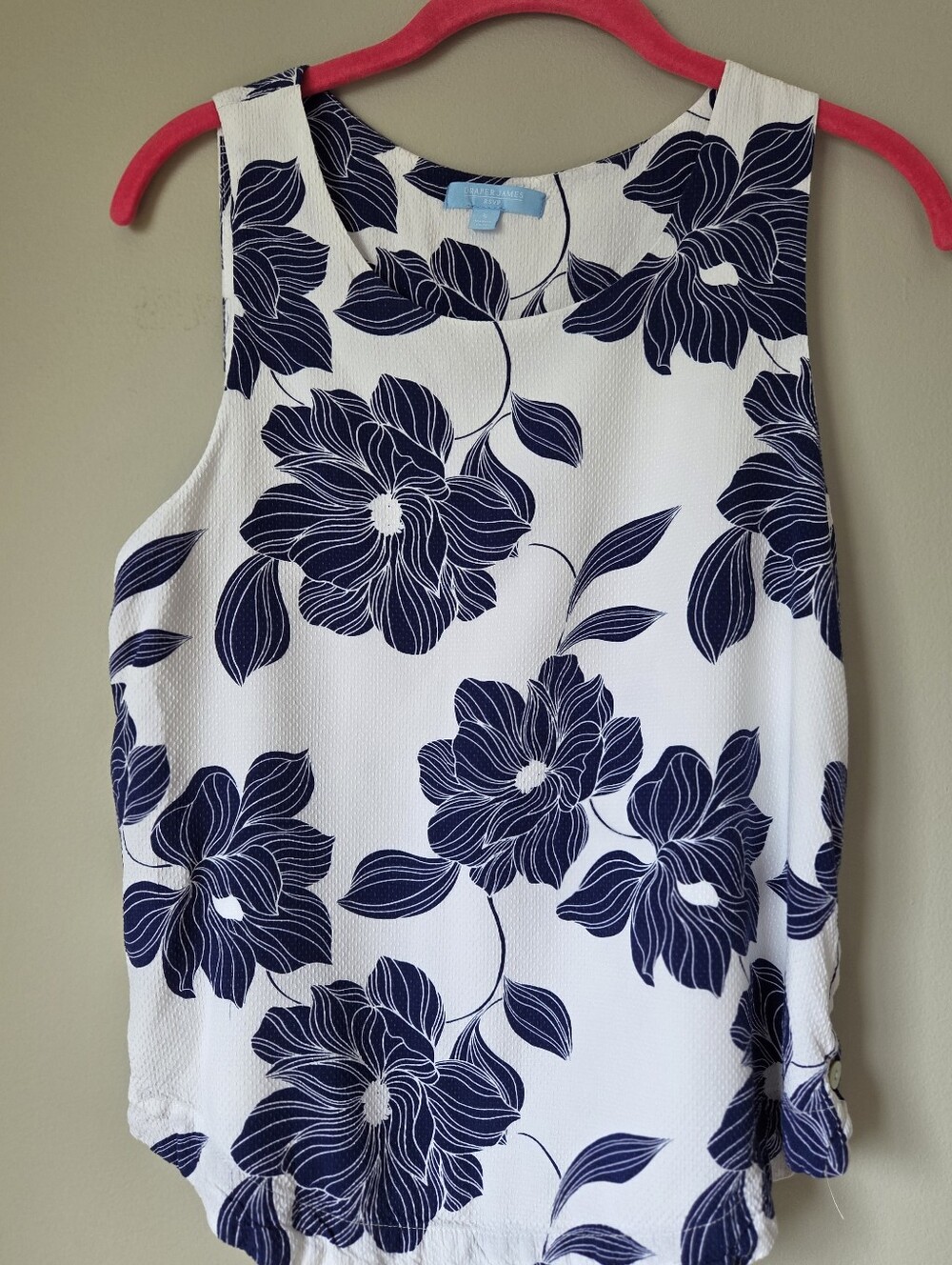 Draper James Navy Floral Sleeveless Shell on White